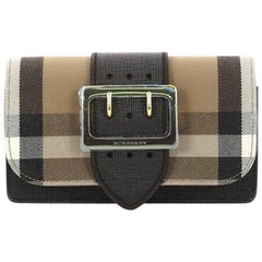 Burberry Madison Buckle Flap Bag House Check and Leather Small
