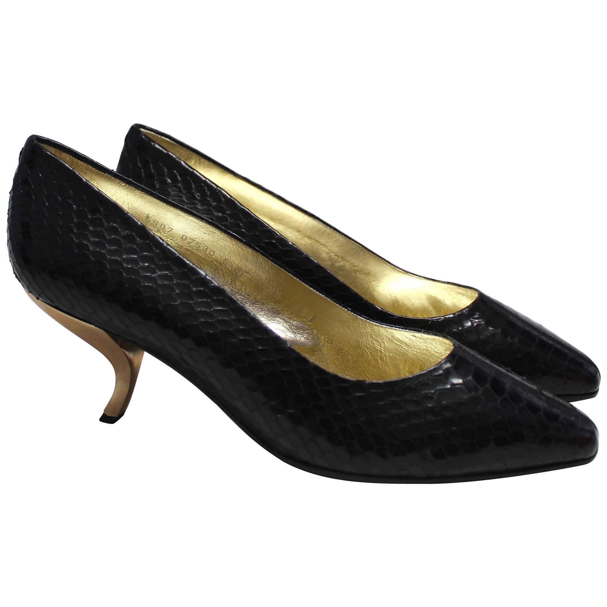 Roger Vivier Comma or 'Virgule' Heel in Black Lizard For Sale