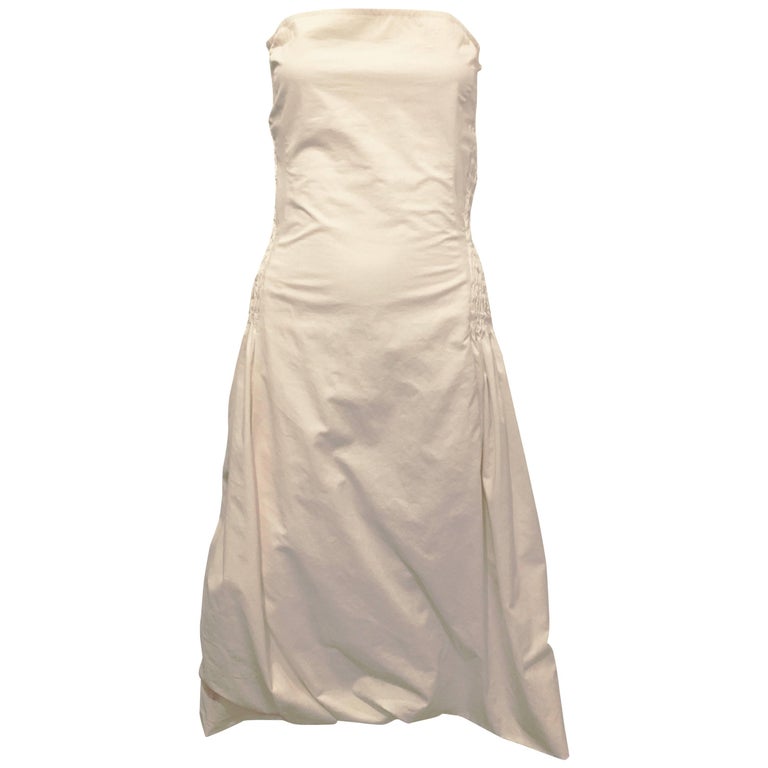 Donna Karan Cotton Smocked Strapless Dress, 1990s For Sale at 1stDibs