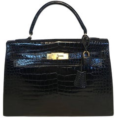 Hermes Vintage Black Crocodile 32cm Kelly Bag