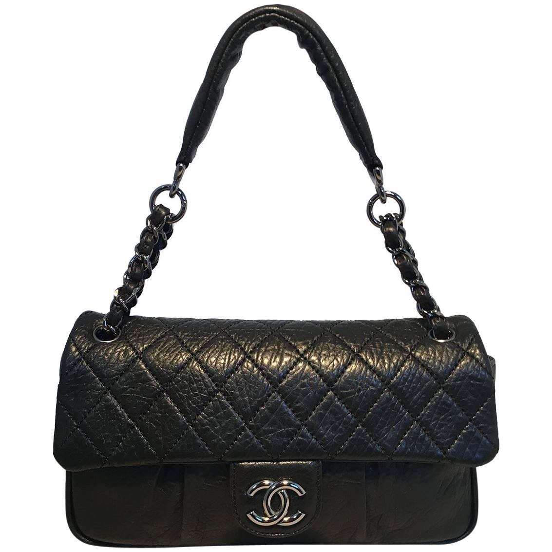 Chanel Black Textured Quilted Calfskin Classic Flap Shoulder Bag