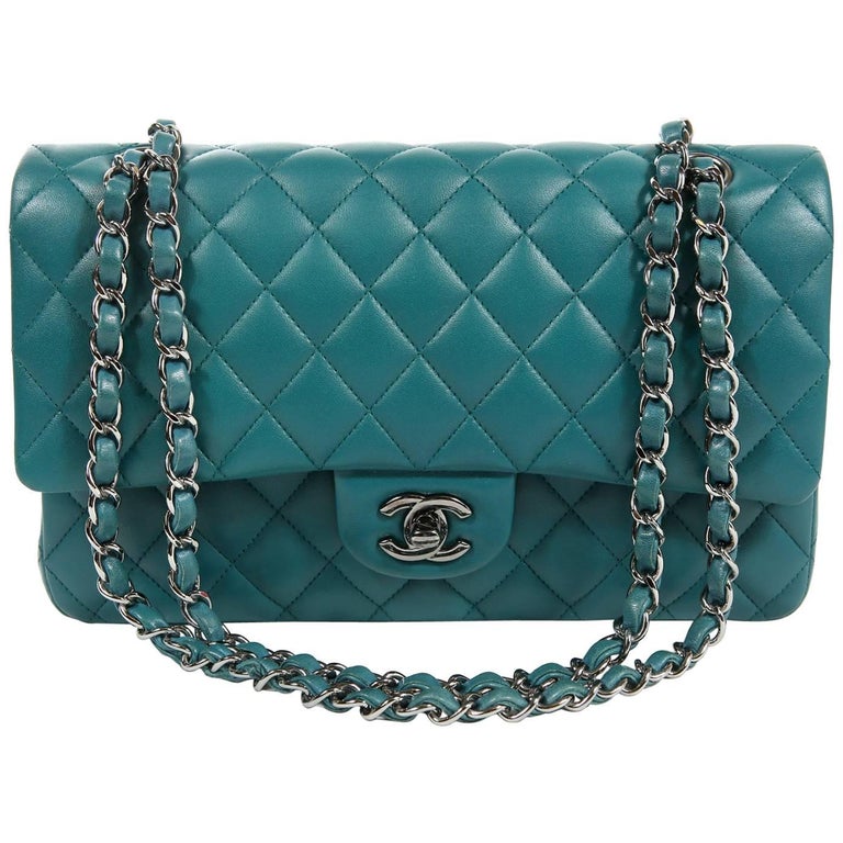 Chanel Blue Quilted Medium Classic Double Flap Bag of Lambskin