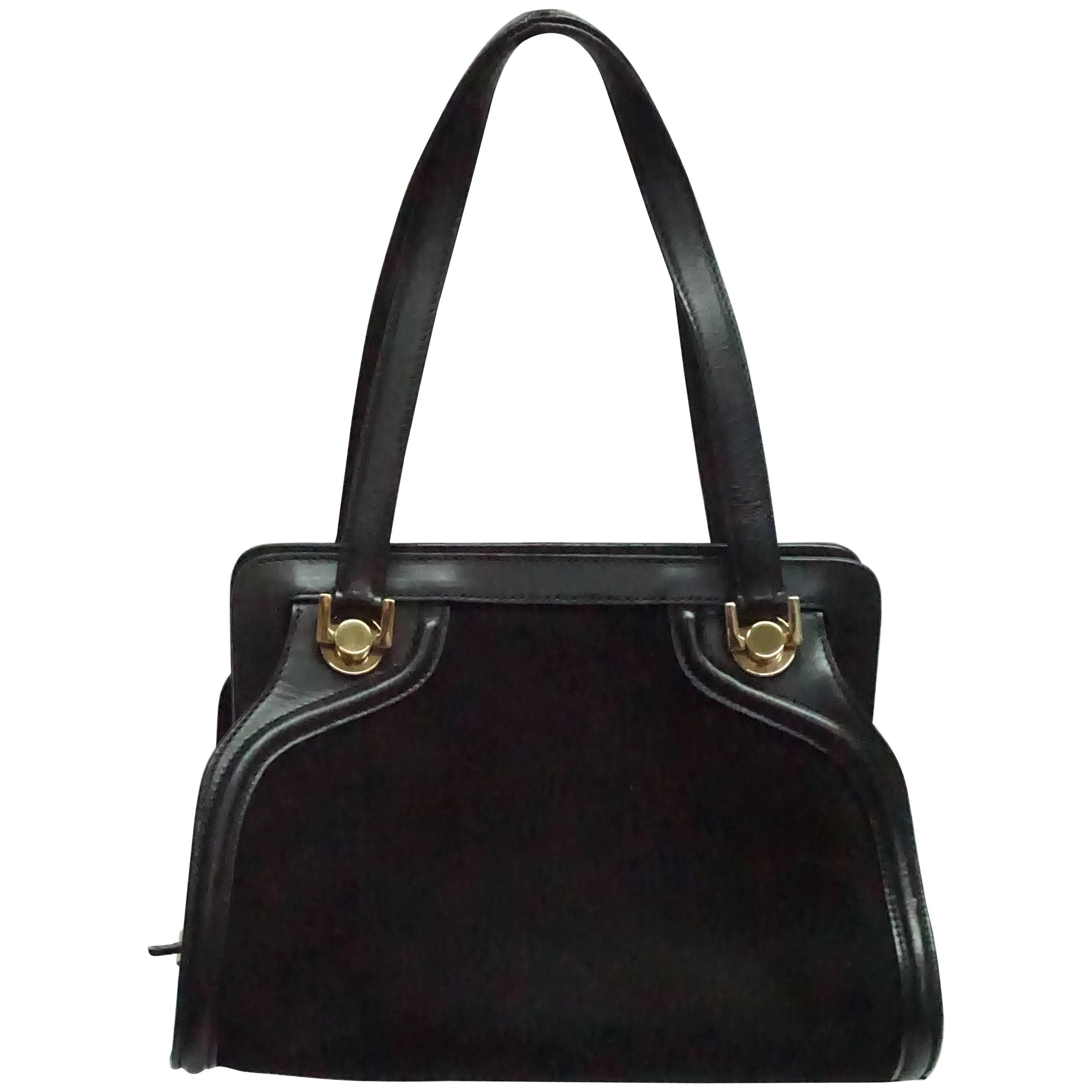 Salvatore Ferragamo Black Suede and Leather Top Handle Handbag