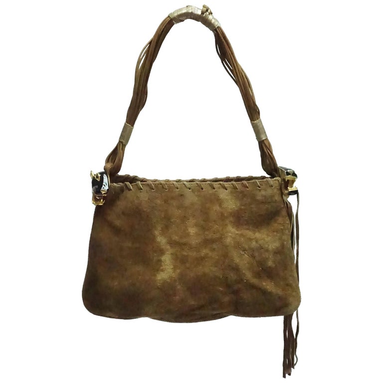 Emanuel Ungaro Brown Swede Handbag w/ Jaguar Detail For Sale at 1stDibs ...