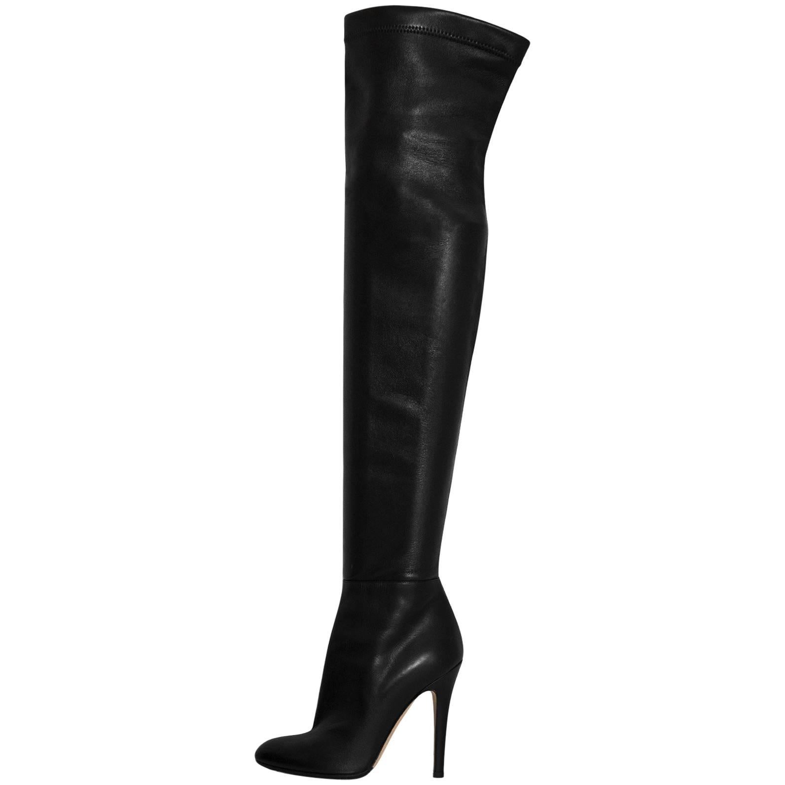 Jimmy Choo Black Calf Leather Turner Over-The-Knee Boots Sz 36