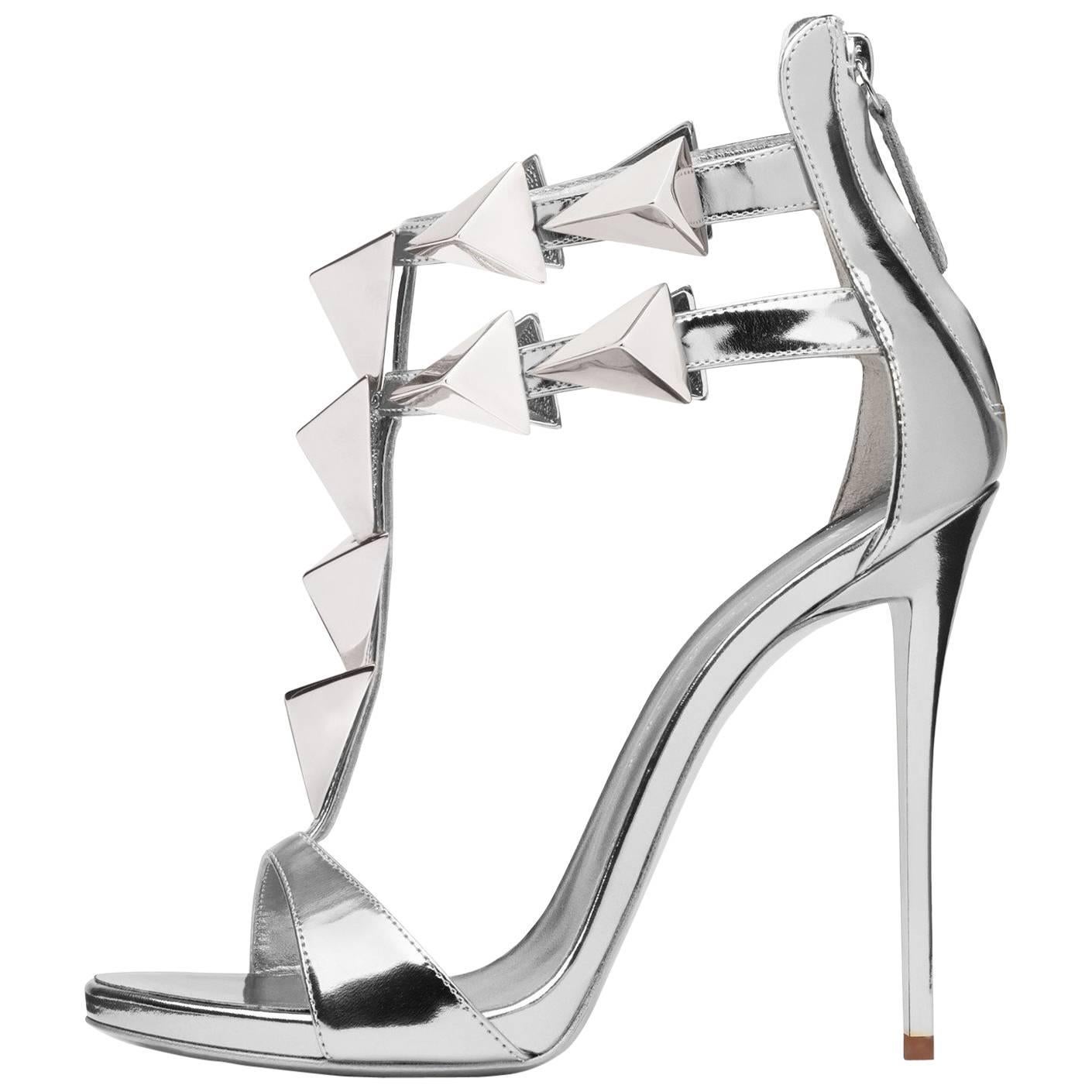 Giuseppe Zanotti New Silver Patent Leather Metal Evening Sandals Heels in Box