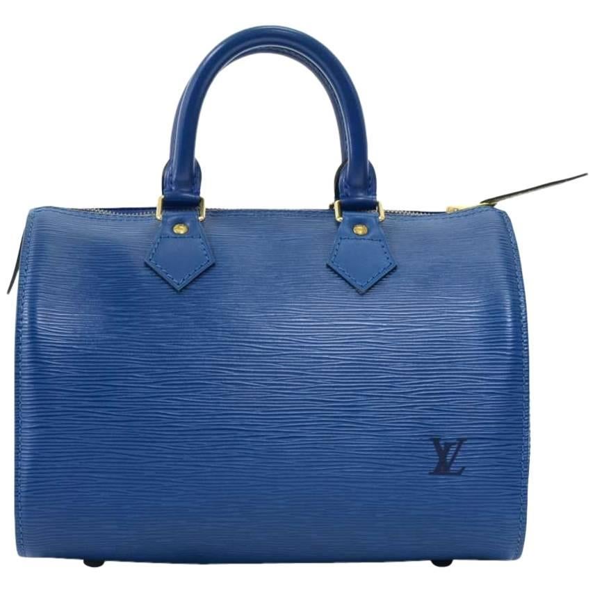 Vintage Louis Vuitton Speedy 25 Blue Epi Leather City Hand Bag  For Sale