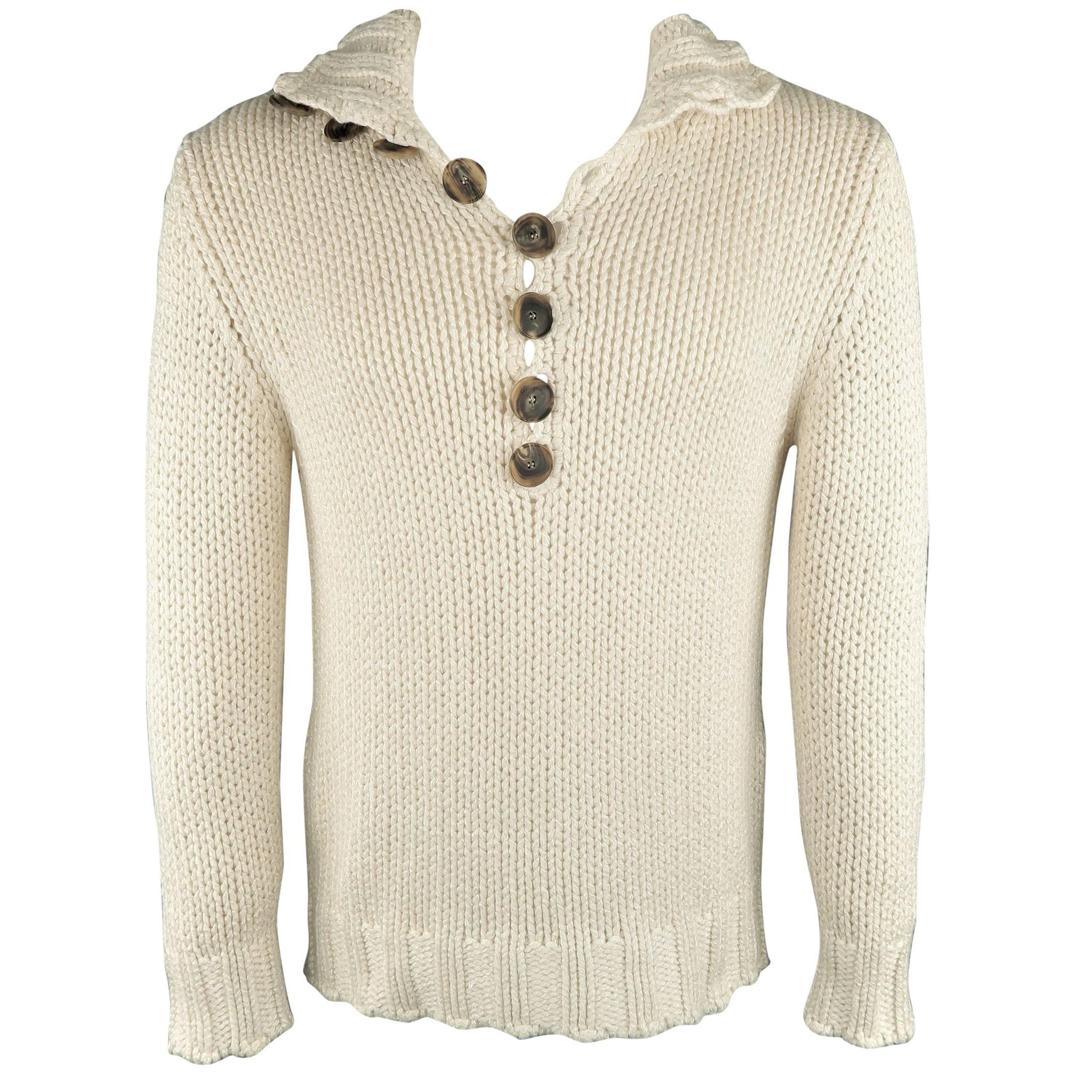 Salvatore Ferragamo Beige Knitted Silk / Cashmere Half Button Sweater
