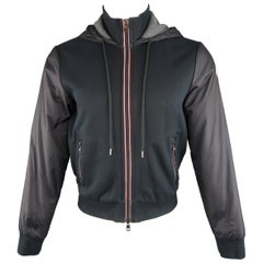 Used Moncler Men's M Black Jersey and Nylon Hooded Zip Jacket