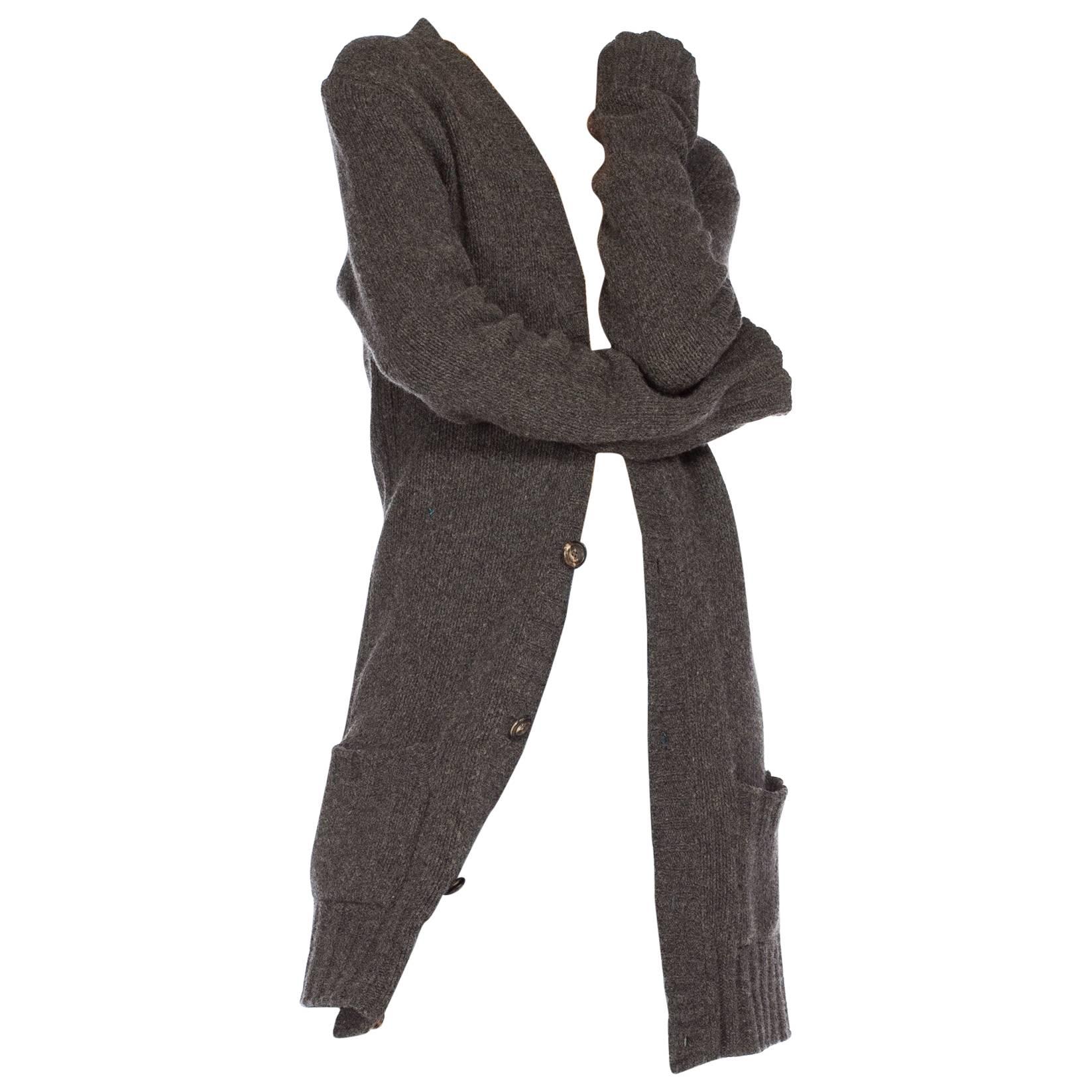 1990S DOLCE & GABBANA Dark Grey Wool Knit Oversized Sweater Cardigan