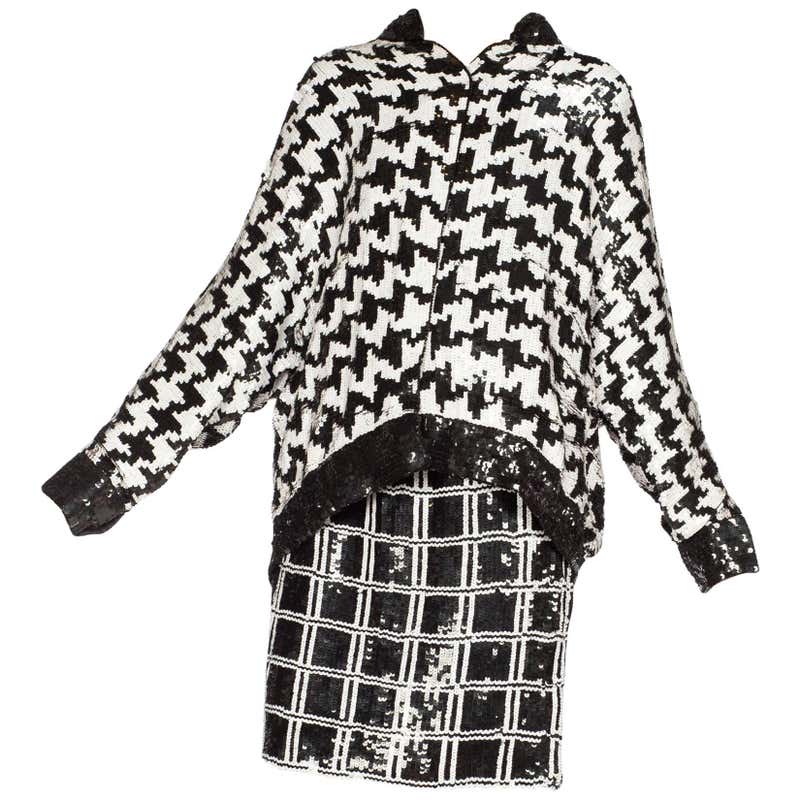 Black and White Houndstooth Sequin Bomber Jacket and Skirt at 1stDibs ...