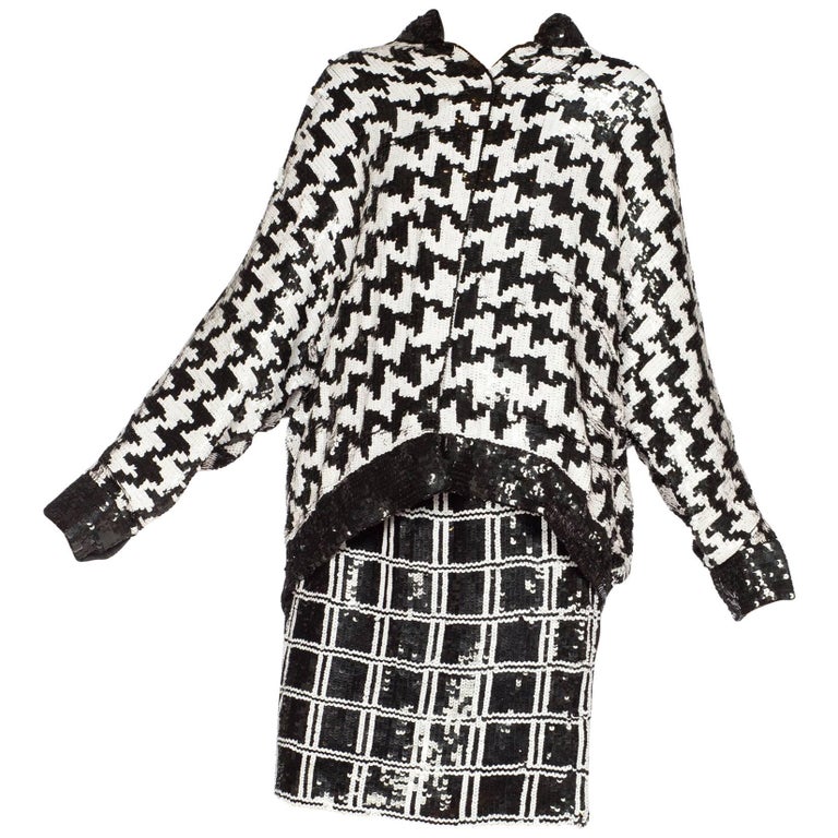 Black and White Houndstooth Sequin Bomber Jacket and Skirt at 1stDibs ...