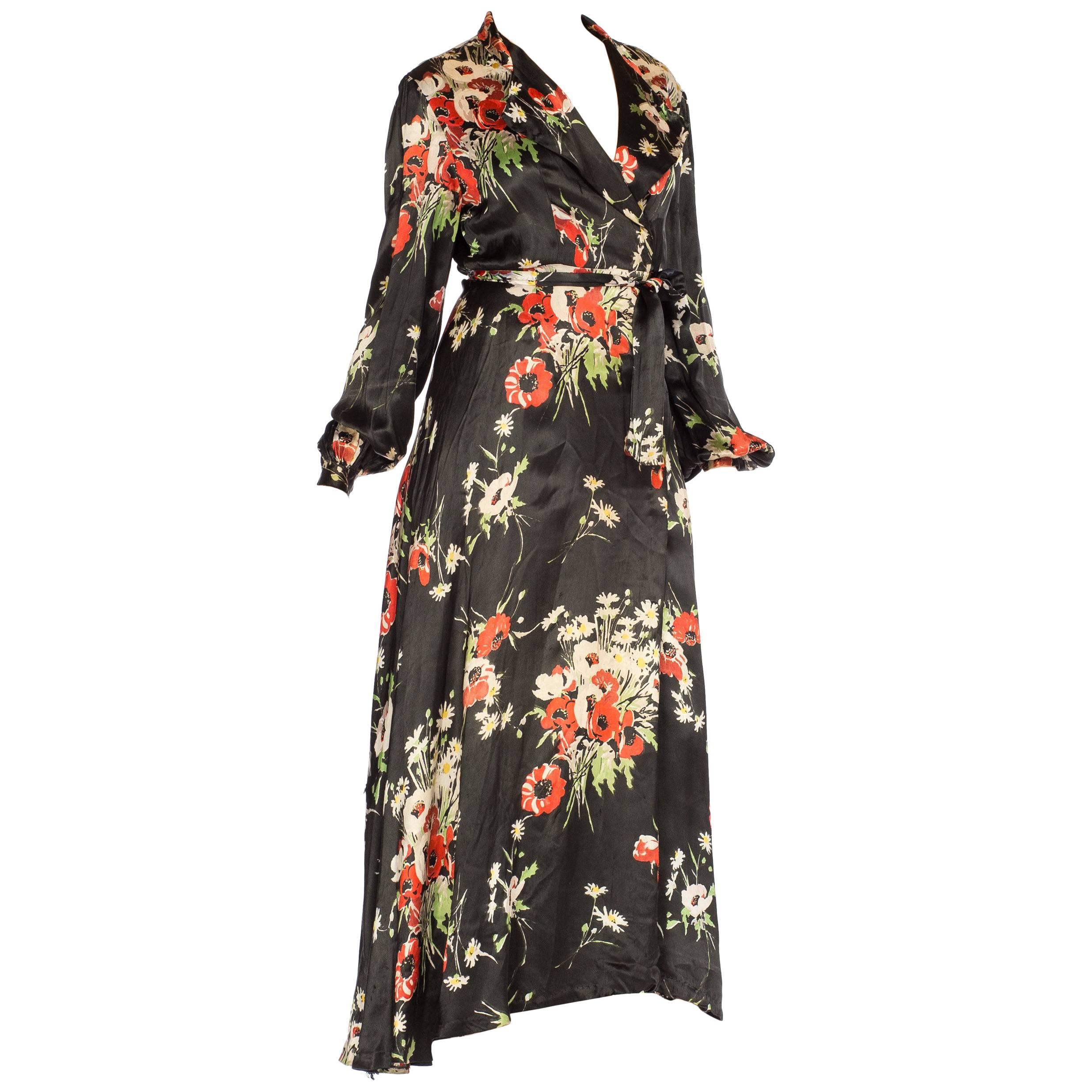 Floral Satin Wrap Dress Dressing Gown, 1940s
