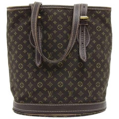 Louis Vuitton Bucket PM Dark Brown Mini Lin Monogram Canvas Shoulder Bag 
