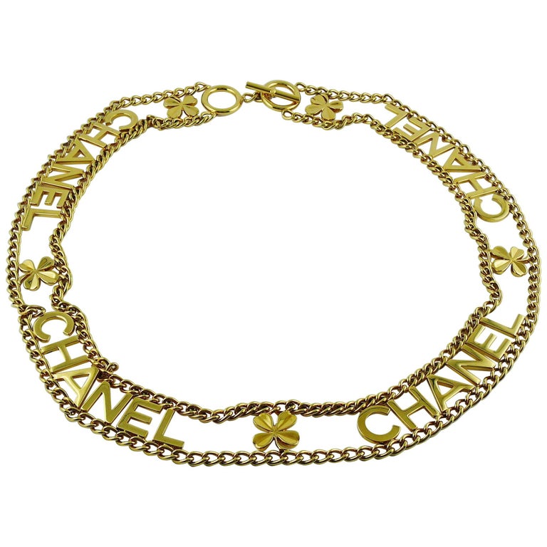 Chanel Vintage Gold Toned Chain Belt with Chanel Letters and Clovers, 1998 at 1stDibs chain