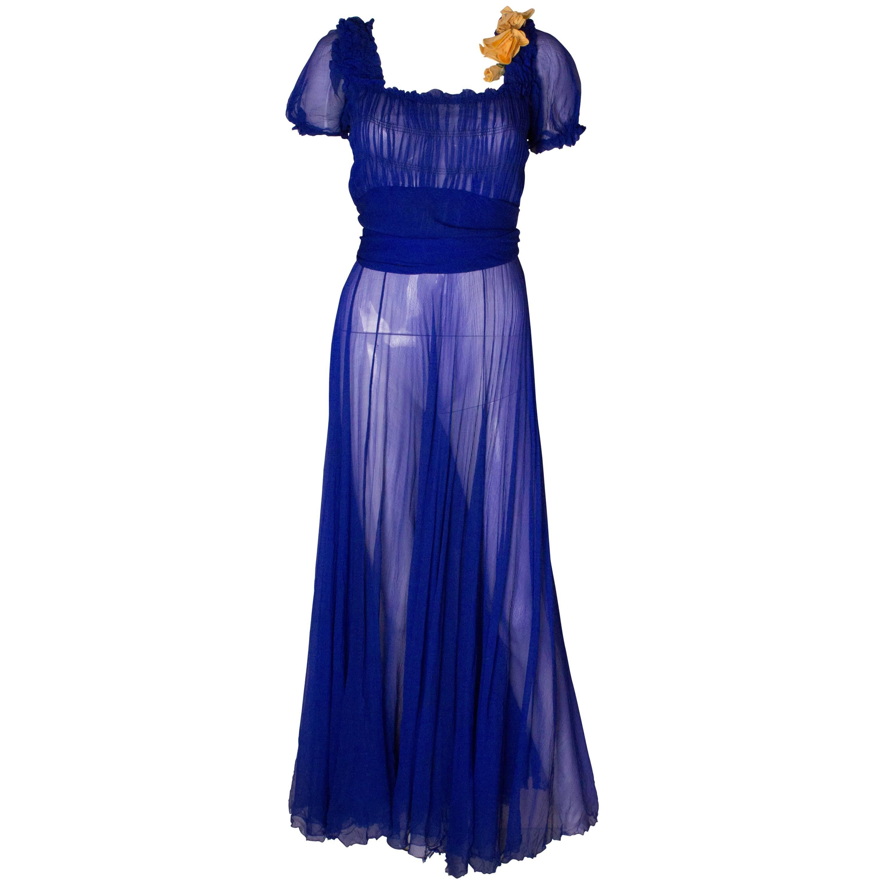 Vintage  Blue Silk Chiffon Gown