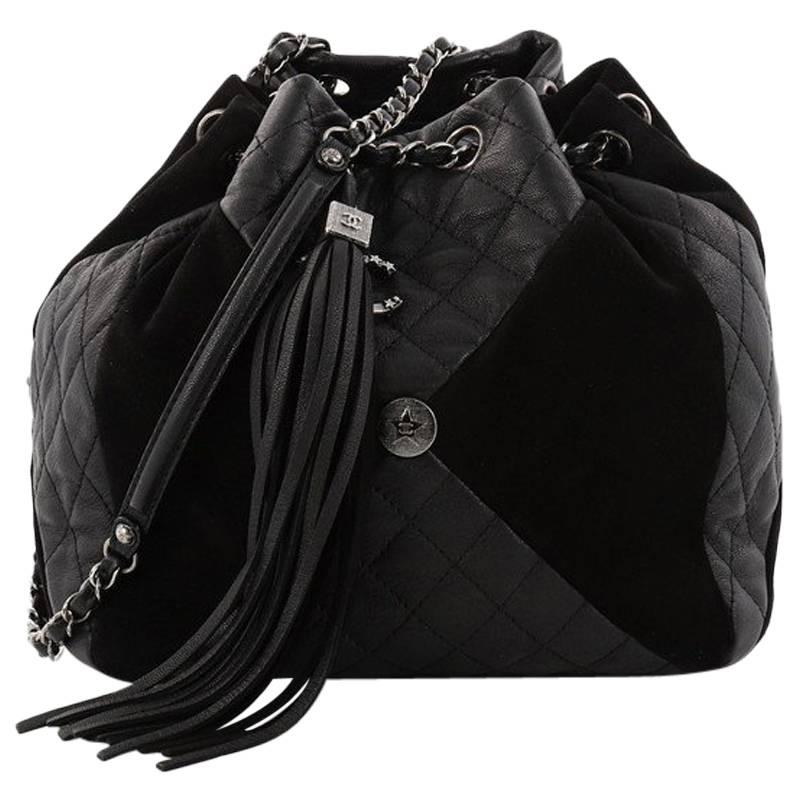 Chanel Patchwork Drawstring Bag Quilted Leather and Suede Medium at 1stDibs