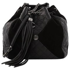 Chanel Patchwork Drawstring Bag Quilted Leather and Suede Medium