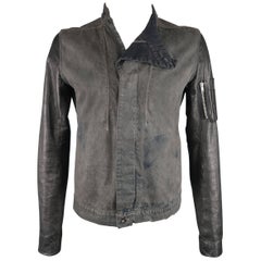 DRKSHDW by Rick Owens Charcoal Dyed Denim Black Leather Bomber Jacket