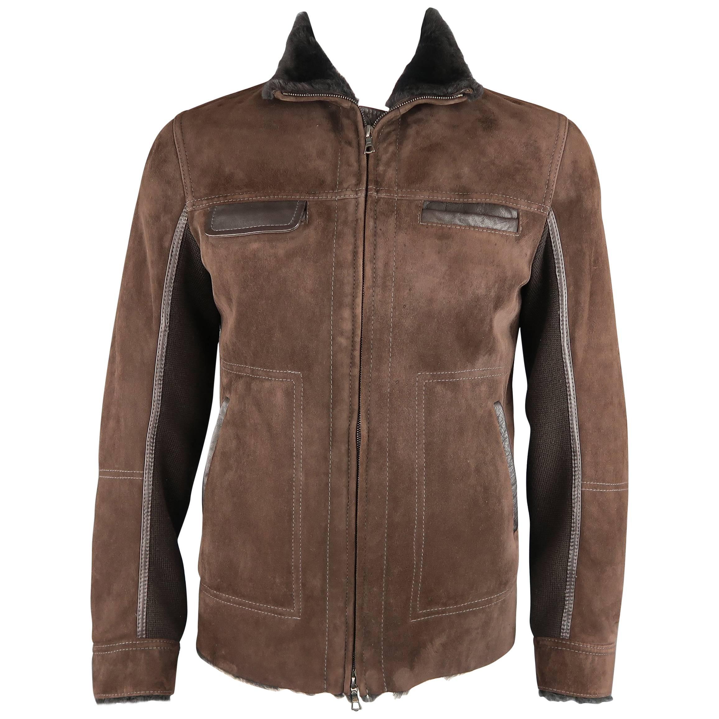 Theory Men's L Brown Suede Fur and Leather Shearling Zip Jacket