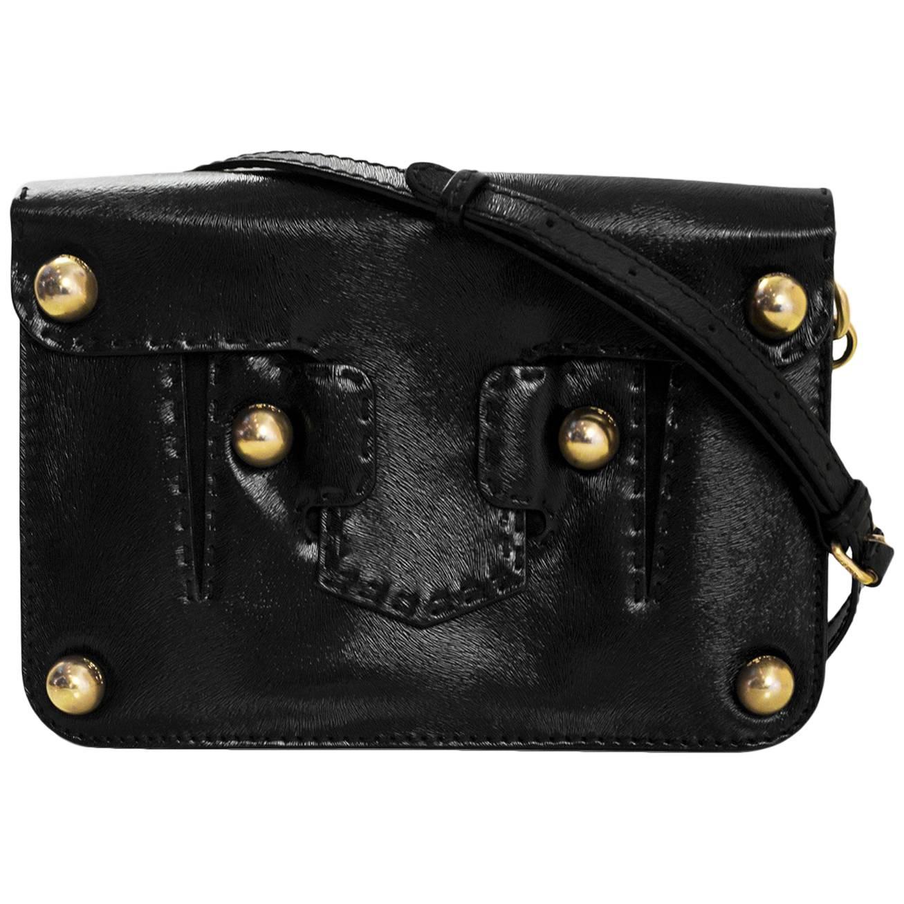 Fendi Black Textured Glazed Leather Studded Crossbody/Clutch Bag 