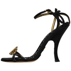 Dolce & Gabbana Black Satin Cameo Sandals Sz 35.5