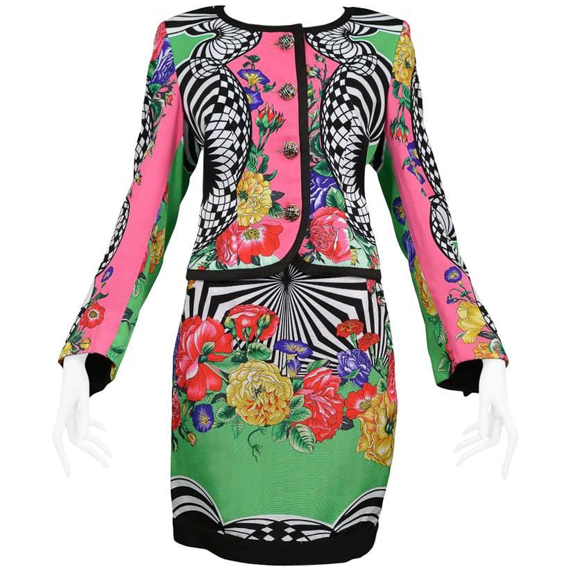 Versace - Ensemble jupe à fleurs Op Art 2, 1992 en vente