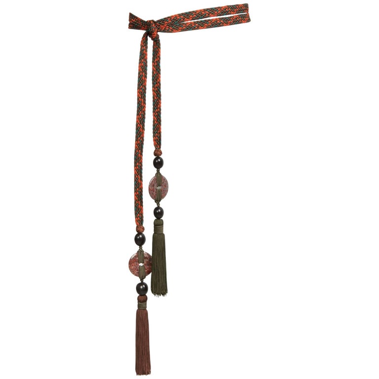 Yves Saint Laurent Multicolored Braided Tassel and Beaded Belt YSL