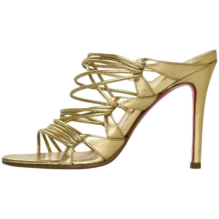 Christian Louboutin Gold Strappy Sandals Sz 35.5 For Sale at 1stDibs