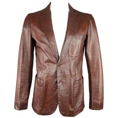 Men's PRADA 42 Brown Leather Notch Lapel Sport Coat Jacket