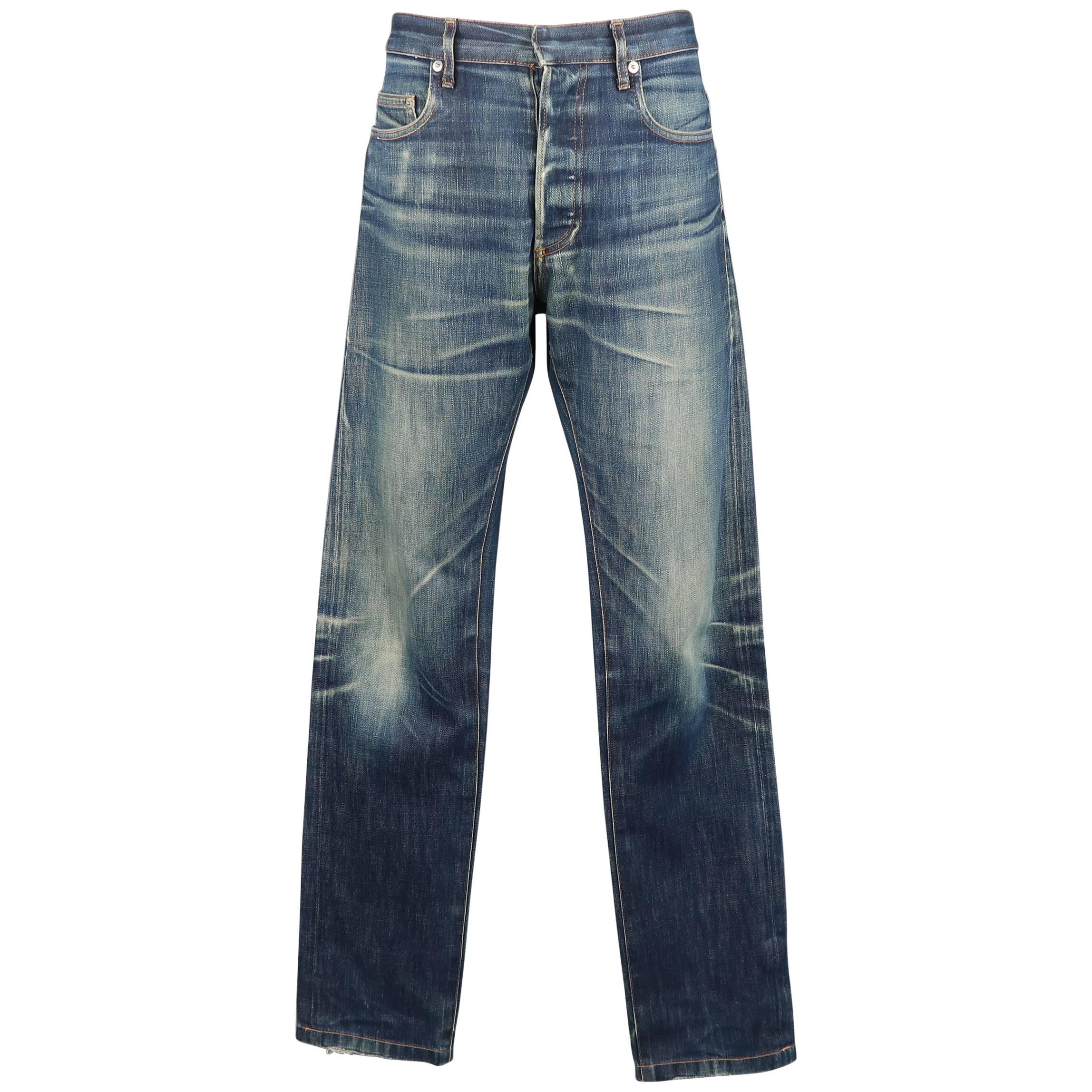 Men's DIOR HOMME Size 32 Indigo Dirty Washed Distressed Denim Slim Jeans