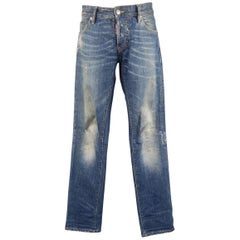 Men's DSQUARED2 Size 32 Distressed Dirty Medium Wash Denim Blue Jeans