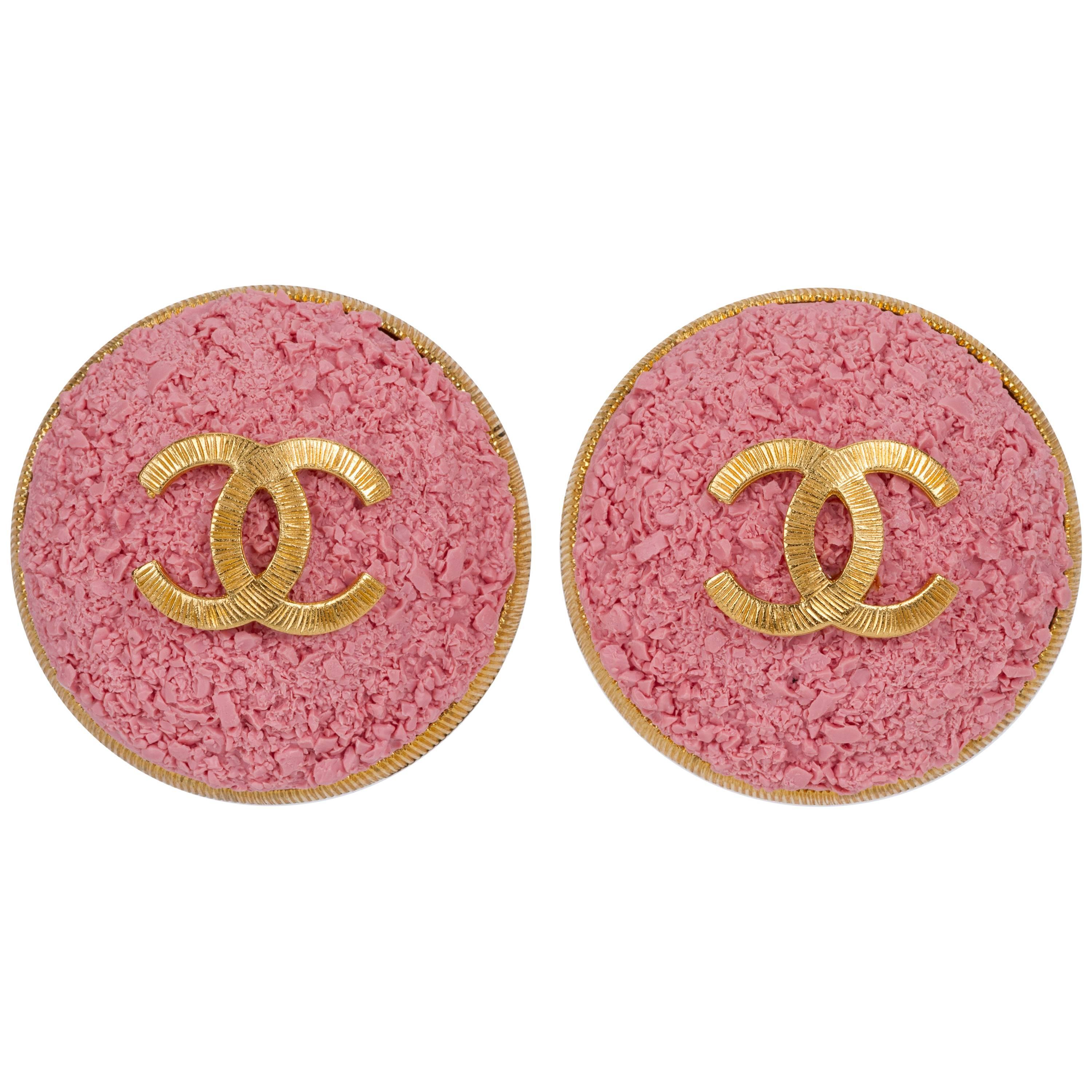 Chanel Oversized Pink Logo CC Earrings