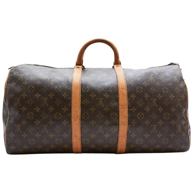 Louis Vuitton Keepall 55 cm Travel Bag in Brown Monogram Canvas and