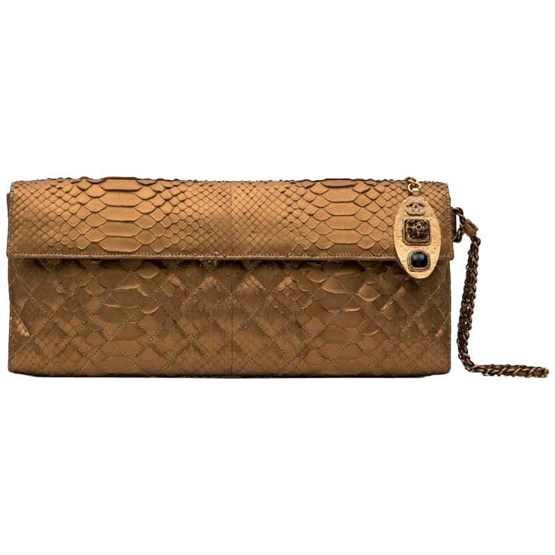 Long CHANEL Pouch in Matte Copper Gold Python For Sale