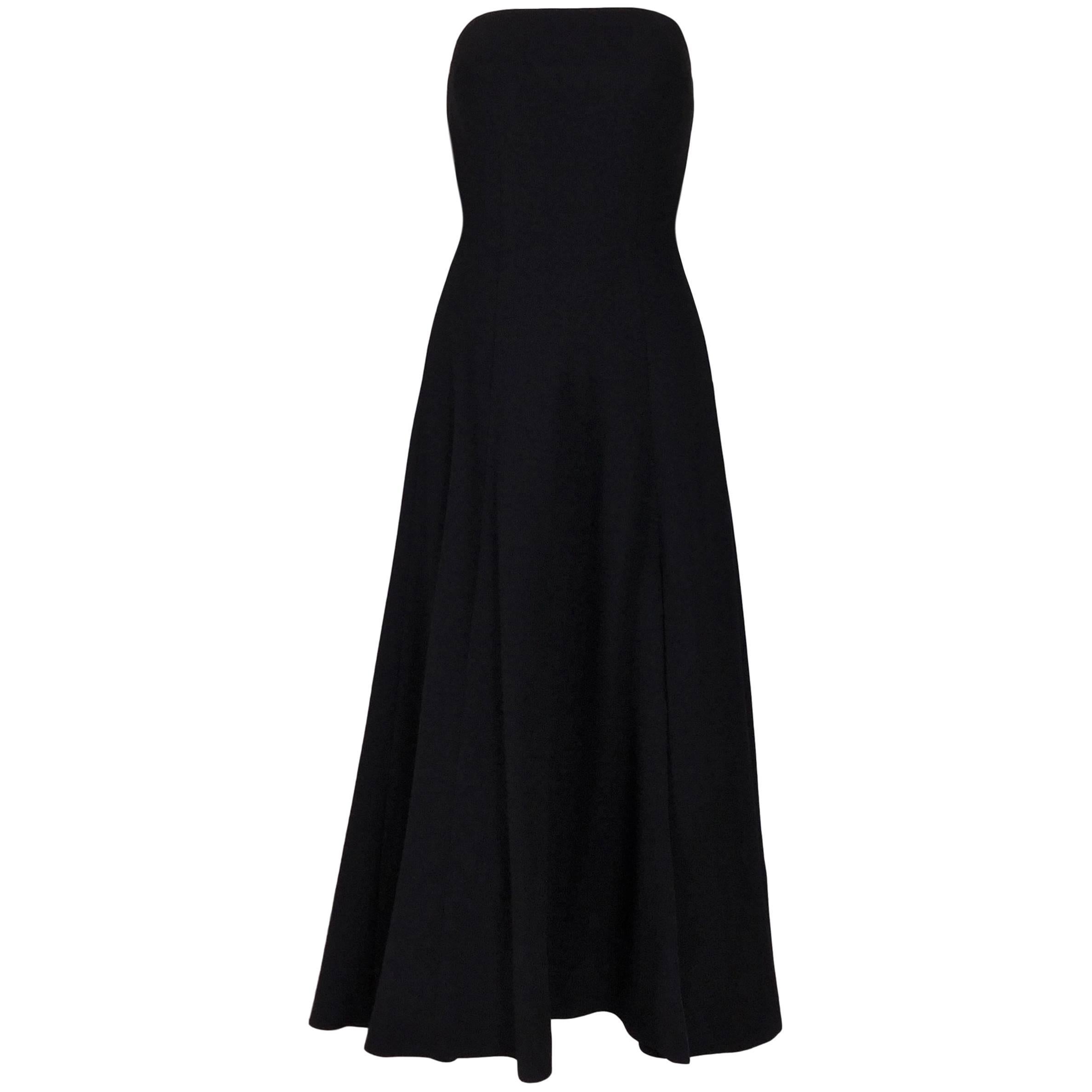 Atelier Versace Black Minimalist 1950s Style A-line Strapless Dress, Circa 1999