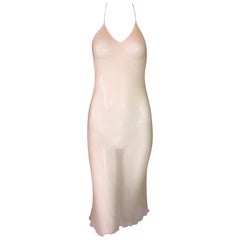 Vintage 1990's Fendi by Karl Lagerfeld Sheer Peachy Nude Silk Halter Dress