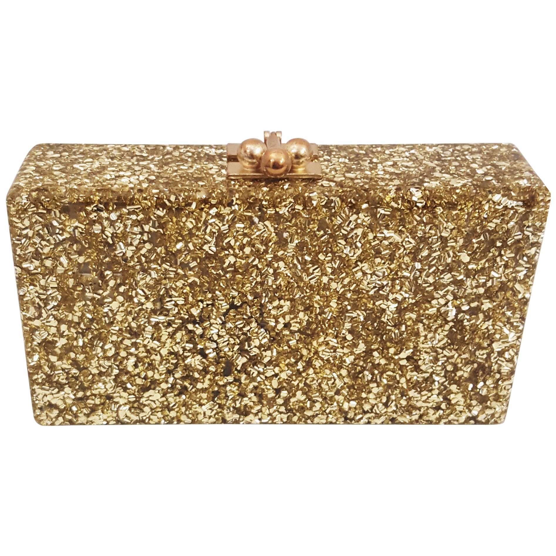 Exceptional Edie Parker Lara Confetti Metallic Gold Tone Clutch 