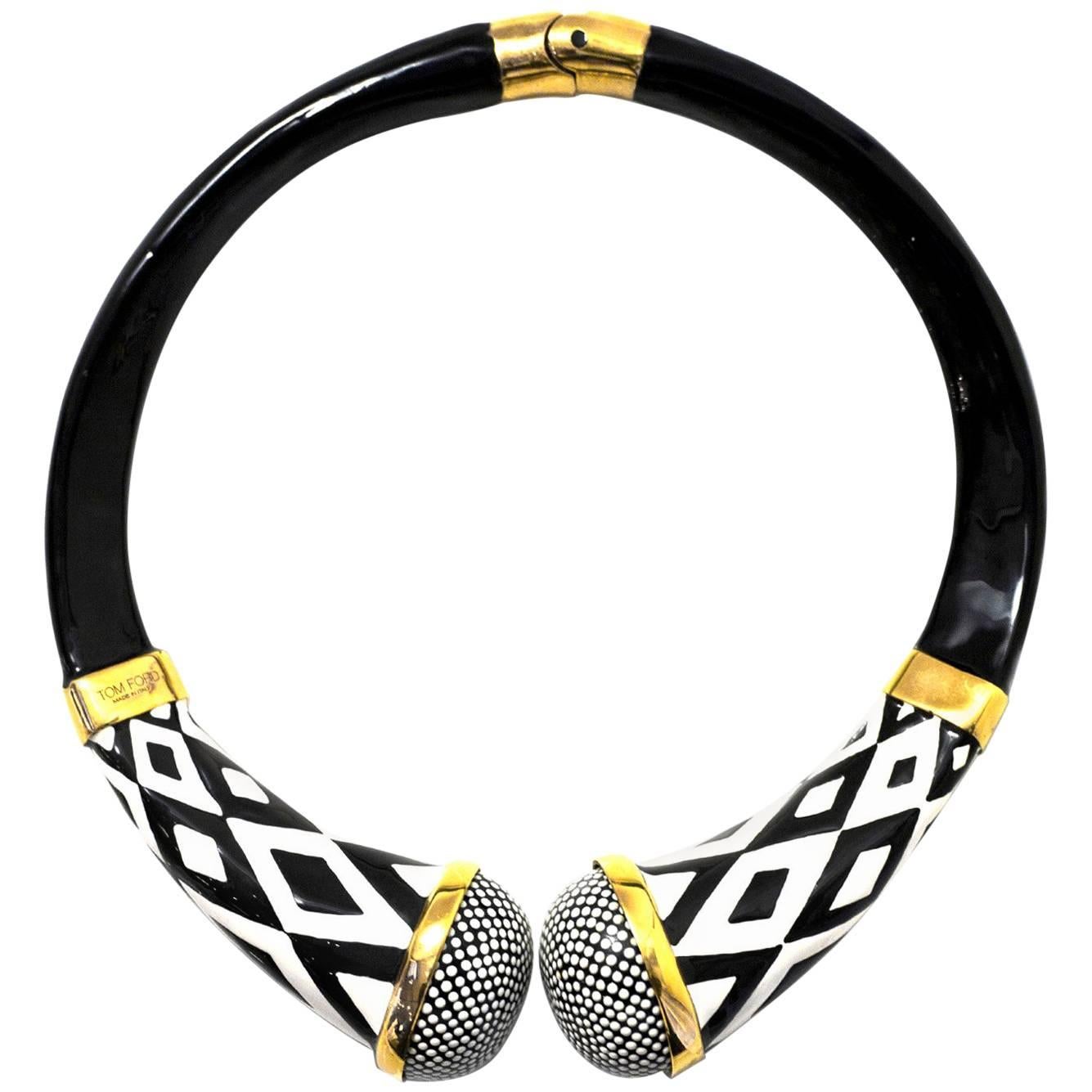 Tom Ford Black and White Tribal Choker Necklace