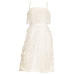 1960s Courreges Haute Couture Embroidered White Lace Dress