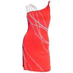 1990s Gianni Versace Angora Trimmed One Shoulder Dress
