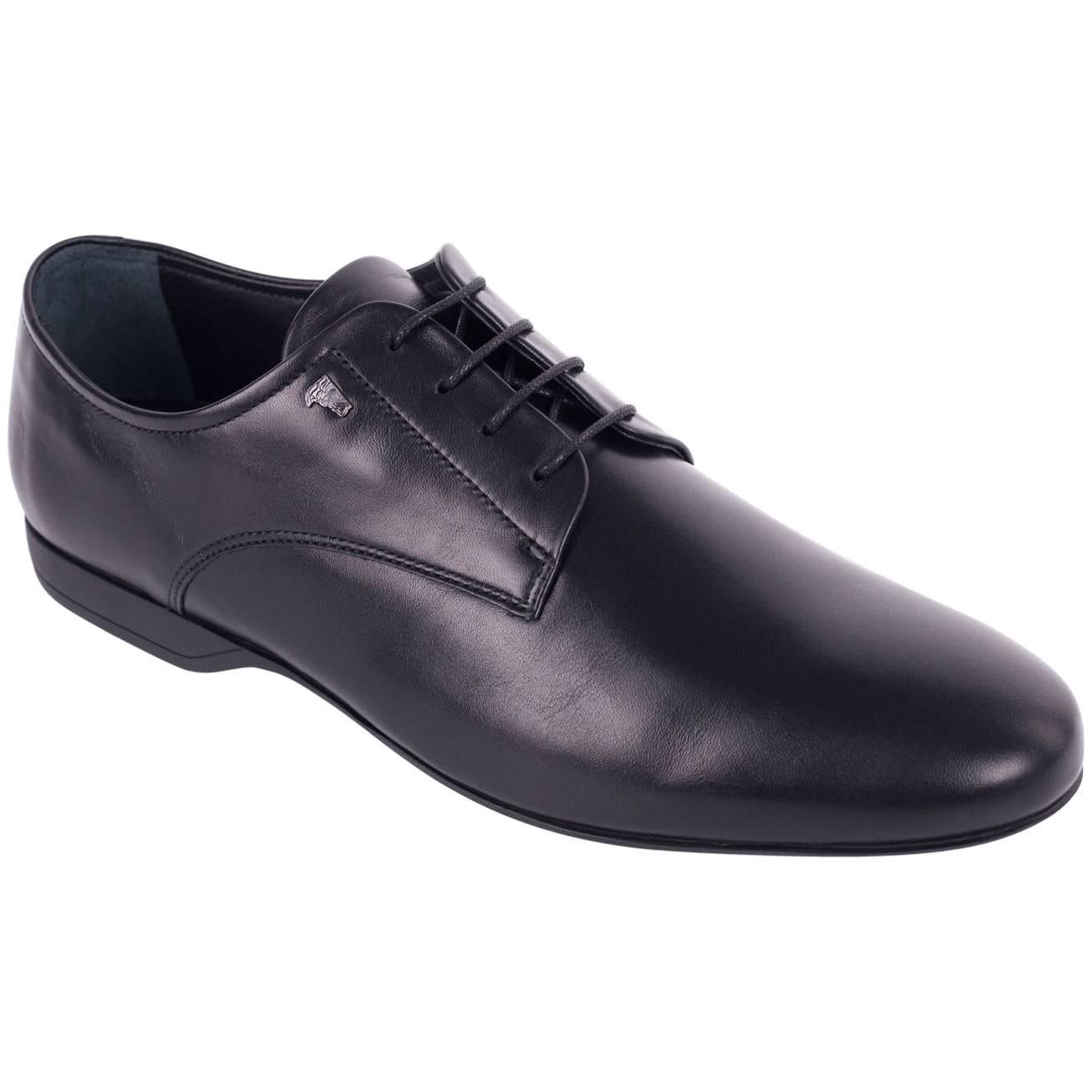 Versace Collection Black Leather Lace Up Derby Shoes For Sale