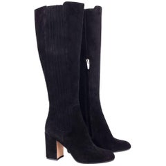 Gianvito Rossi Black Suede Side Panel Asymmetrical Tall Boots