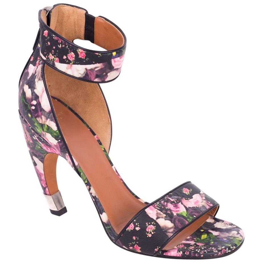 Givenchy Leather Floral Curved Heel D'Orsay Sandals For Sale