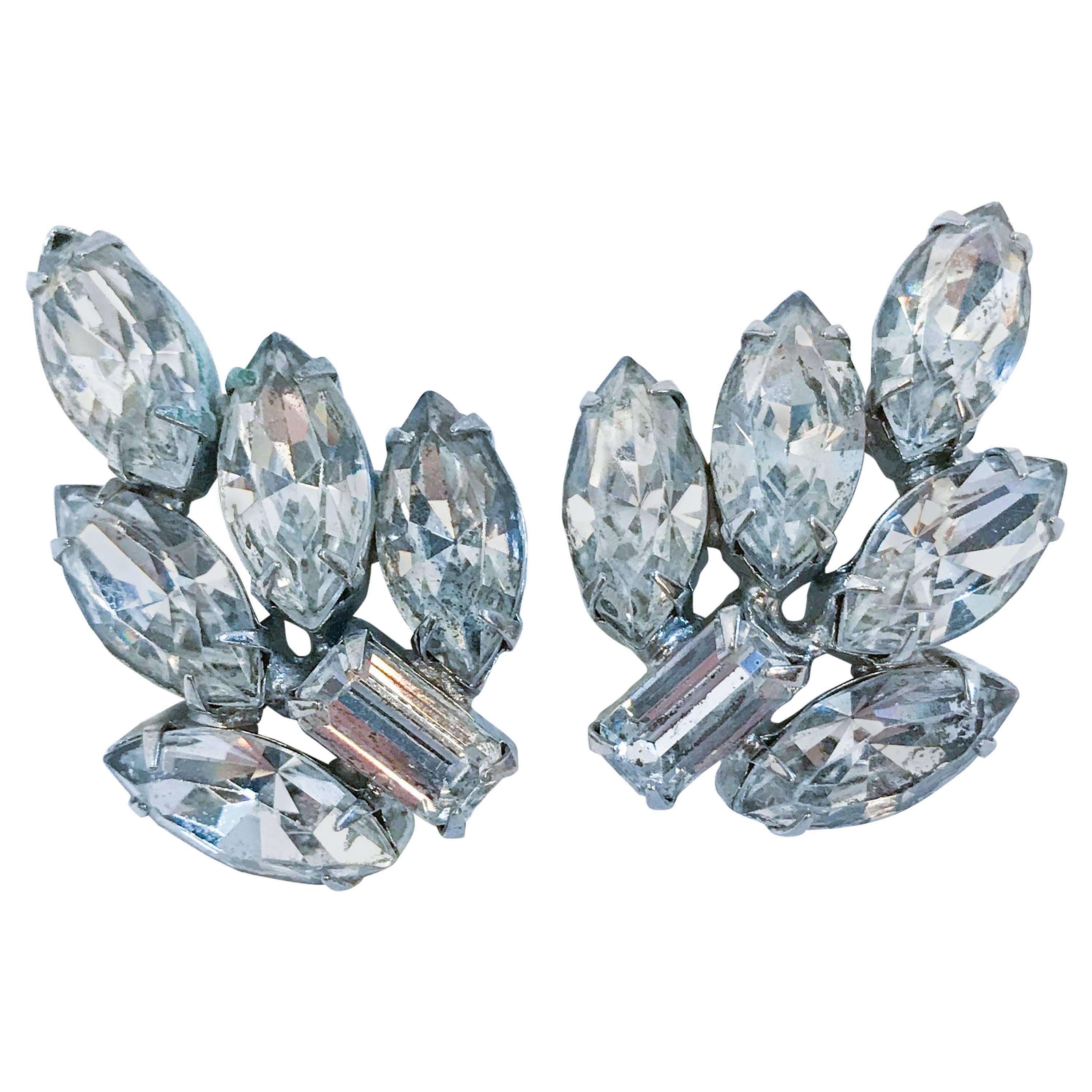 1950's Weiss Clear Rinestone and Silver Toned Clip-on Earrings