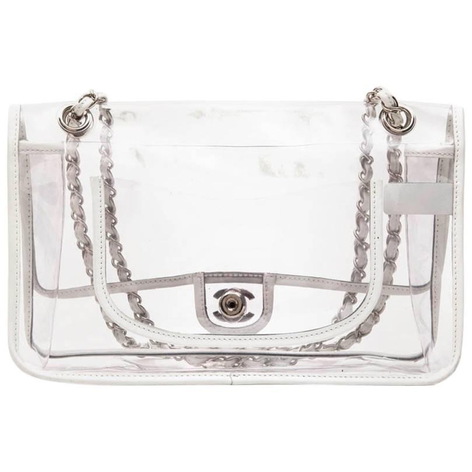 Chanel Timeless Bag in Transparent Plastic and Piping in White Lamb Leather  at 1stDibs | plastic chanel bag, chanel plastic bag, chanel clear plastic  bag