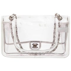Chanel Timeless Bag in Transparent Plastic and Piping in White Lamb Leather
