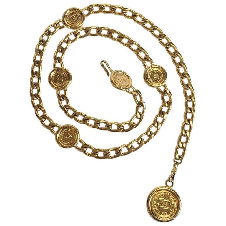 CHANEL Vintage Belt in Gilded Metal Chain and Gold Medals at 1stDibs