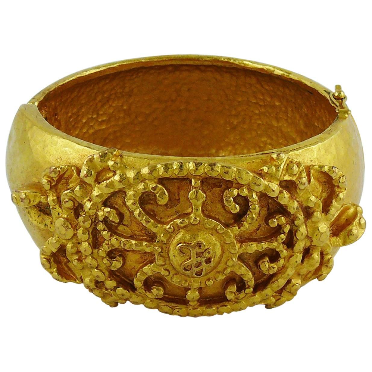 Ines de la Fressage Vintage Gold Toned Cuff Bracelet For Sale