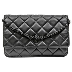 CHANEL 'Wallet on Chain' All Black Bag in Black Quilted Smooth